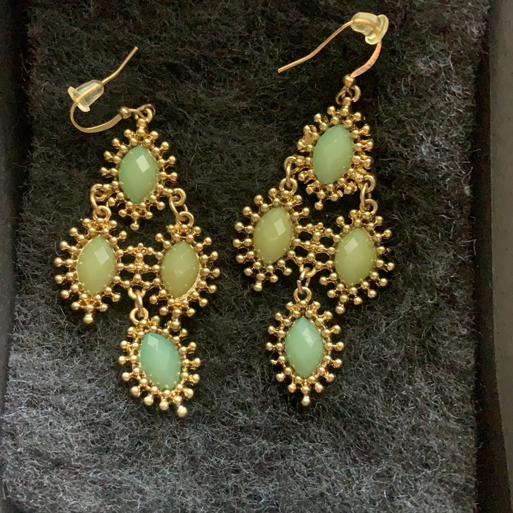 Light Green and Gold 3-Tier Earrings